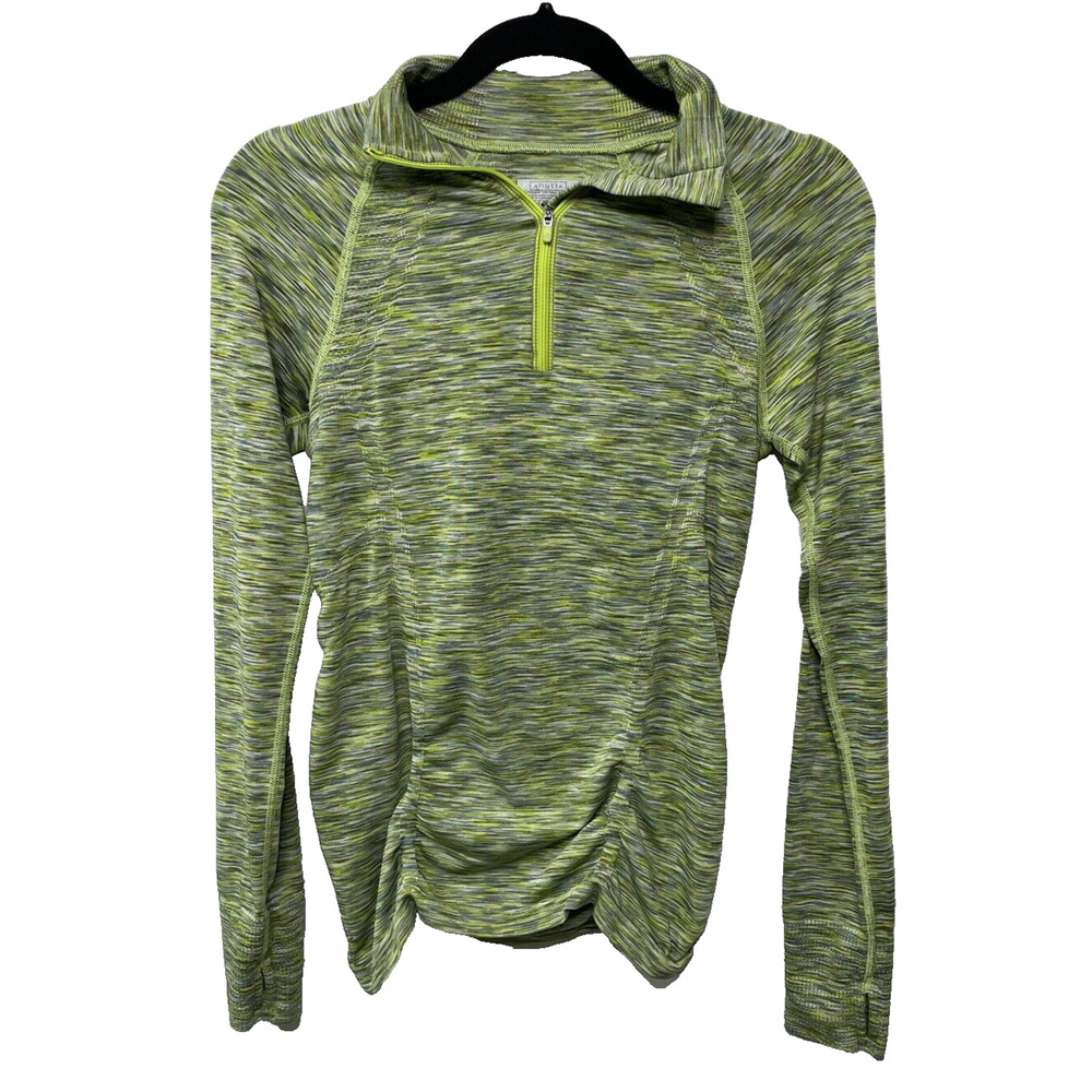 Athleta Pullover Quarter Zip Green Fast Track Space Dye Heathered Workout Small